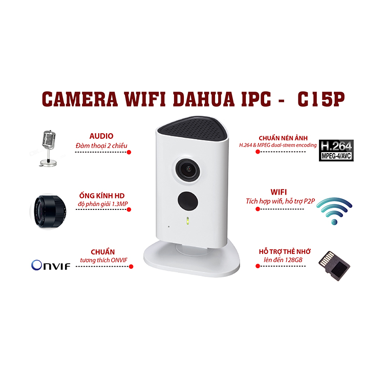 Camera IP Wifi Dahua 1.3Mp IPC-C15P - Hàng chính hãng