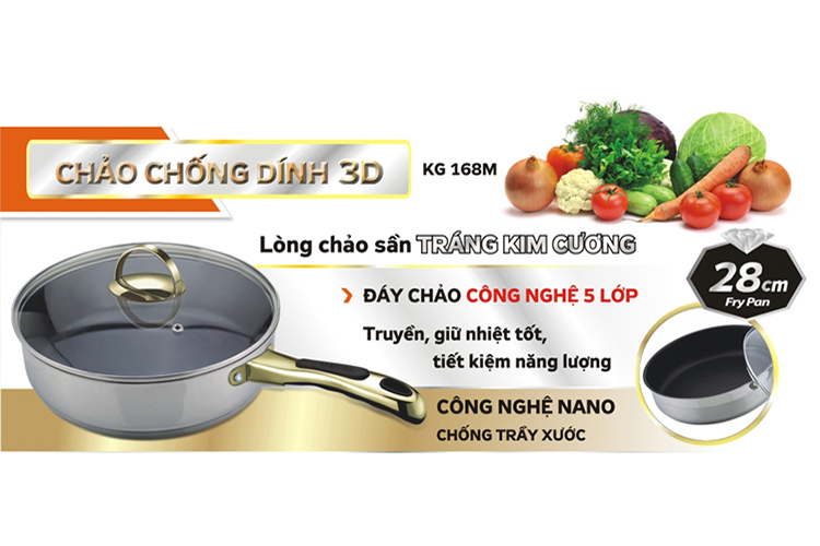 Chảo Chống Dính Sâu Lòng Đáy Từ Nắp Kính Kangaroo KG168M - 28cm