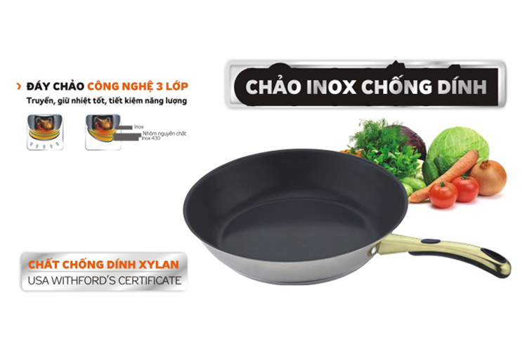 Chảo Chống Dính Inox Nano Tay Cầm Mạ Vàng Kangaroo KG582M - 28cm