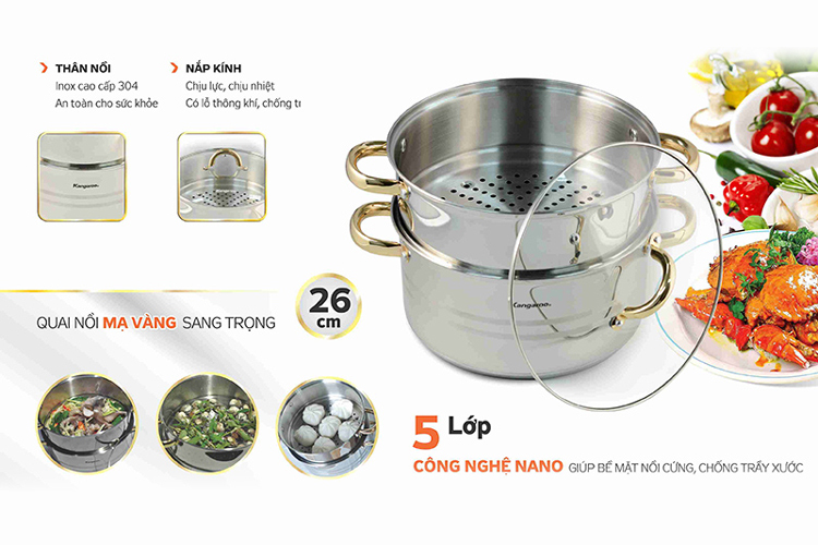 Bộ Nồi Hấp Inox Kangaroo KG872 - 26cm