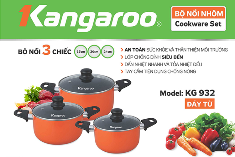 Bộ Nồi Nhôm Sắc Màu Đáy Từ Kangaroo KG932