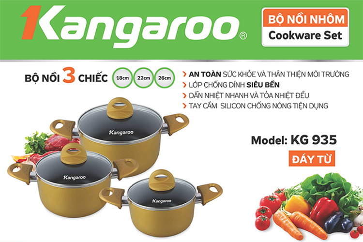 Bộ Nồi Nhôm Sắc Màu Đáy Từ Kangaroo KG935