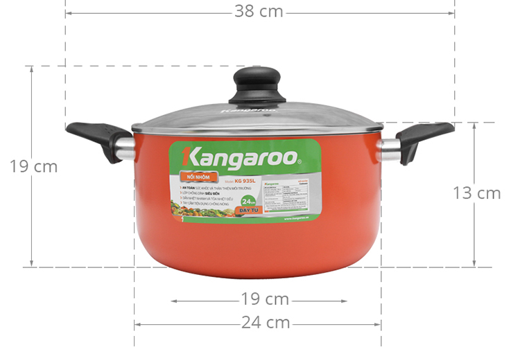 Nồi Canh Nhôm Sắc Màu CD Đáy Từ Kangaroo KG935L - 24cm