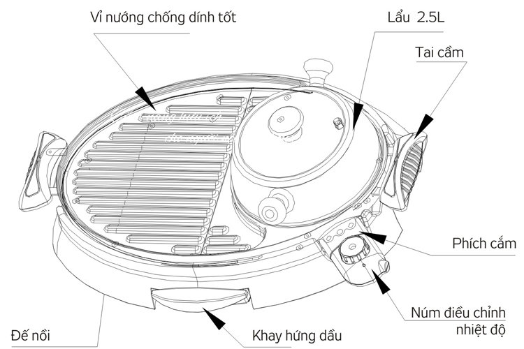 Lẩu Nướng Kangaroo KG95N - 2.5L (Vàng) - Hàng chính hãng