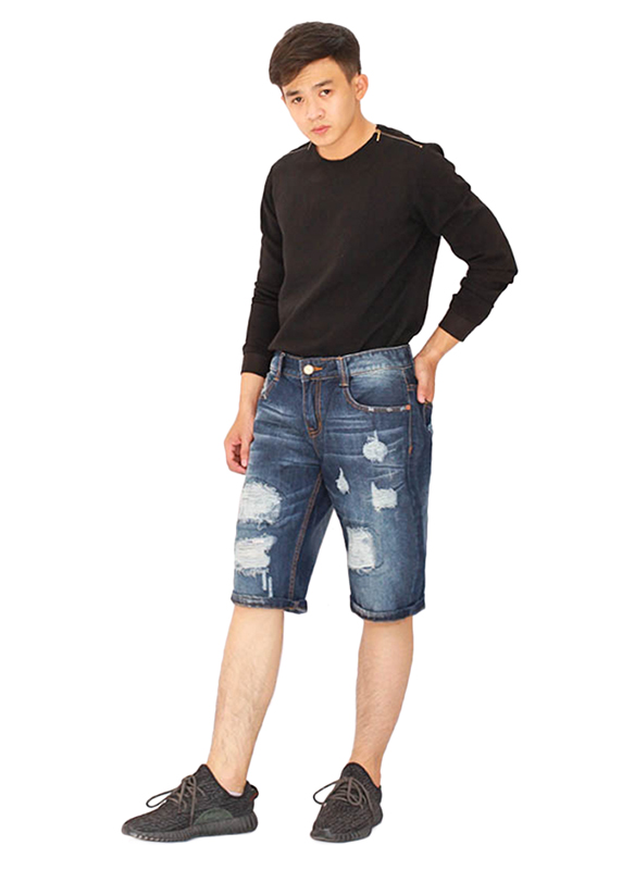 Quần Short Jean Rách Kumas Slimfit S5021-A2 - Xanh Dương