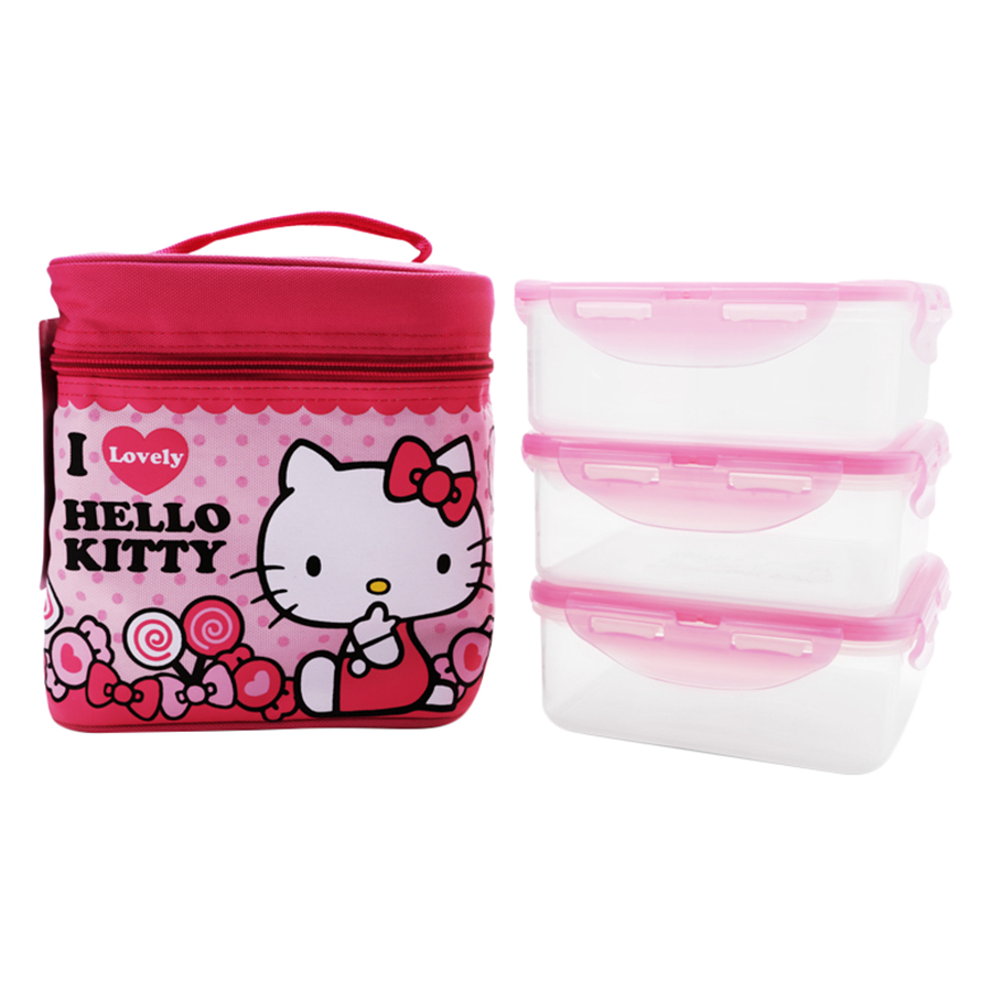 Bộ Hộp Nhựa Đựng Cơm Lock&amp;Lock Hello Kitty LKT741 (170 x 170 x 180 mm)