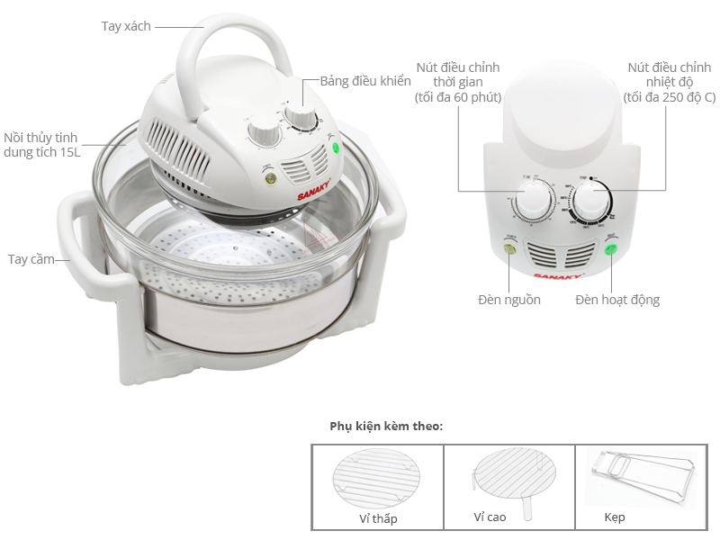 Lò Nướng Thủy Tinh Sanaky VH-158T 15 Lít - Hàng chính hãng