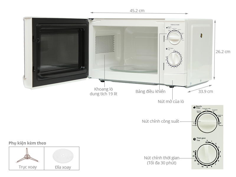 Lò Vi Sóng Aqua AEM-S2195W - 19L (Trắng)