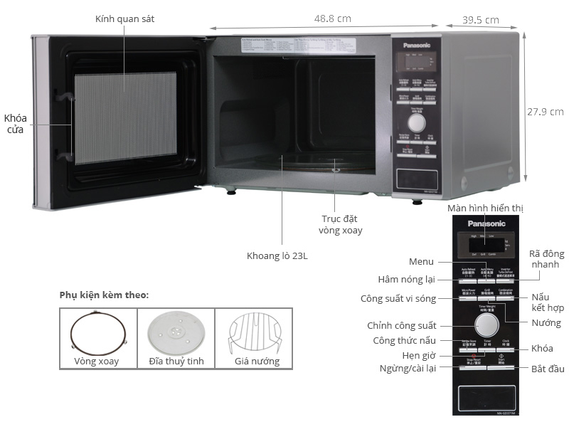 Lò Vi Sóng Có Nướng Inverter Panasonic PALM-NN-GD371MYUE - 23L - Hàng chính hãng