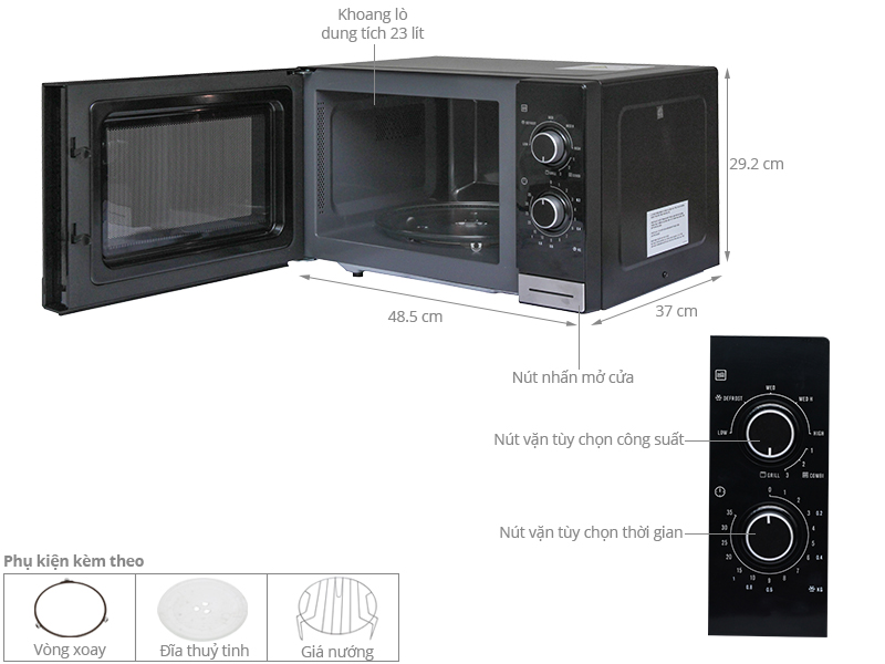 Lò Vi Sóng Có Nướng Electrolux EMM2318X - 23L (Đen) - Hàng chính hãng