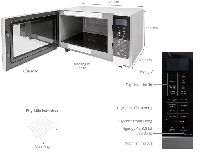 Lò Vi Sóng Điện Tử Có Nướng Inverter Panasonic PALM-NN-GF574MYUE - 27L - Hàng chính hãng