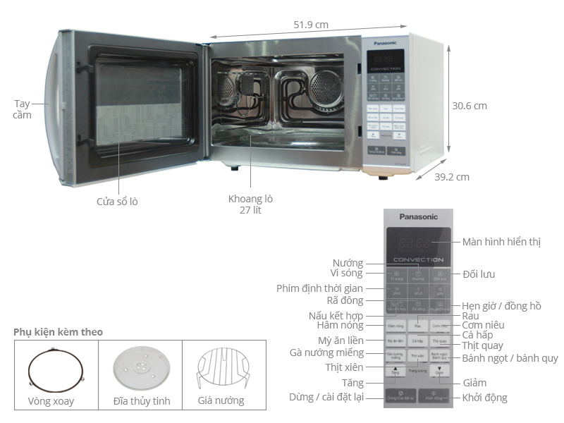 Lò Vi Sóng Điện Tử Có Nướng Panasonic PALM-NN-CT655MYUE - 27L - Hàng chính hãng