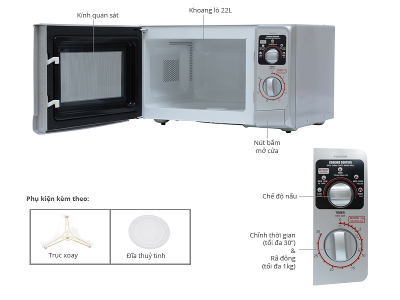 Lò Vi Sóng Cơ Sharp R-20A1(S)VN - 22L - Hàng chính hãng