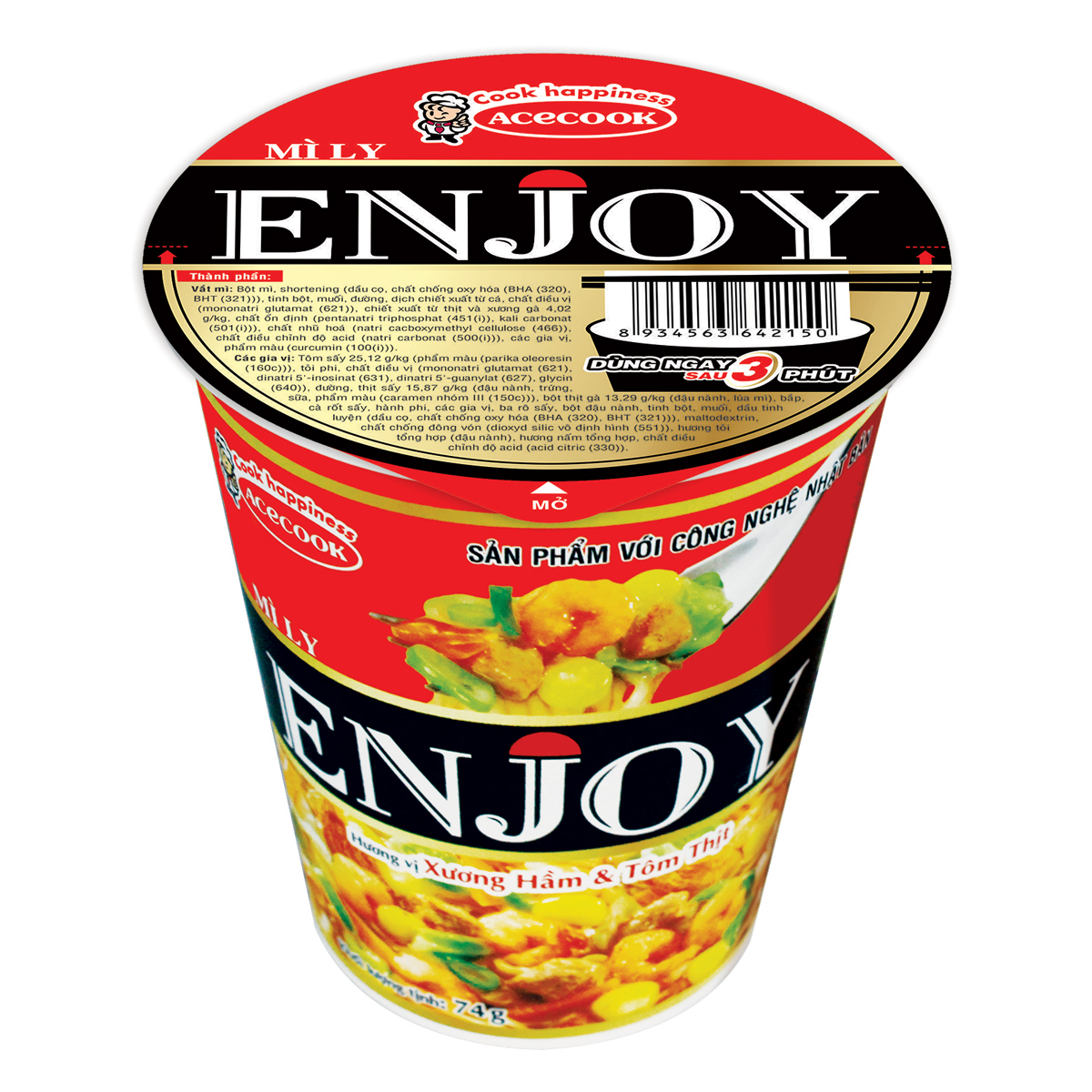 Mì Enjoy Vị Xương Hầm Và Tôm Thịt 77g thùng 12 ly