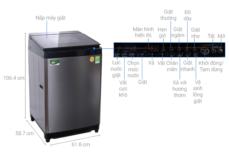 Máy Giặt Cửa Trên Inverter Toshiba AW-DG1500WV (14kg) - Xám Đen - Hàng Chính Hãng