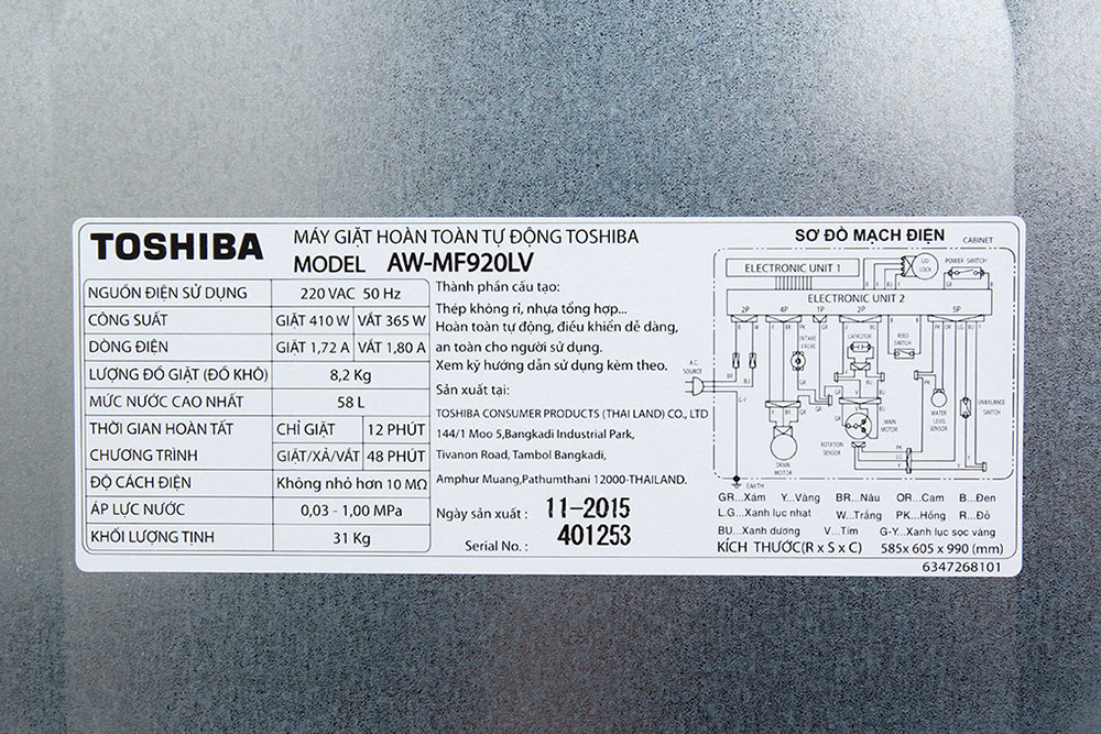 Máy giặt Toshiba 8.2kg AW-MF920LV WK