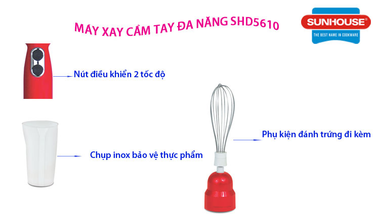 Máy Xay Sinh Tố Cầm Tay Đa Năng Sunhouse SHD5610 - Hàng chính hãng