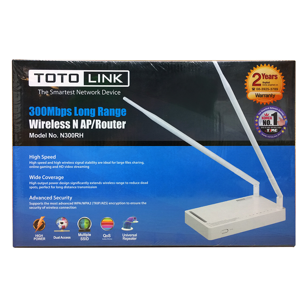 TotoLink N300RH - Bộ Phát Wifi Chuẩn N Tốc Độ 300Mbps Mở Rộng Sóng - Hàng Chính Hãng