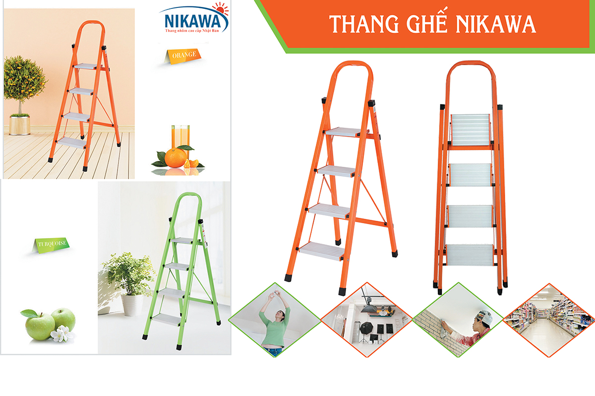 Thang Ghế Nikawa NKS-04 - 4 Bậc - 92cm - Màu Cam