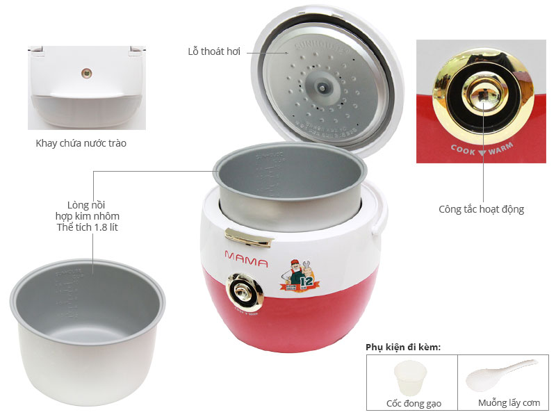 Nồi Cơm Điện Sunhouse Mama SHD8661 - 1.8L - Hàng chính hãng