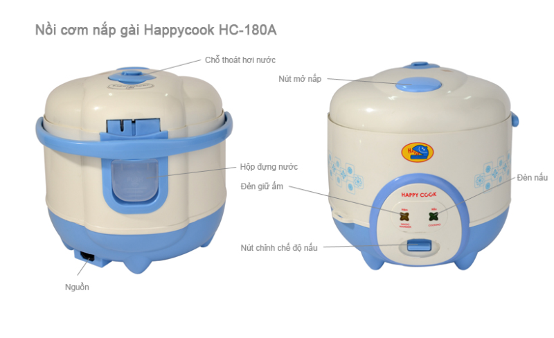Nồi Cơm Điện HappyCook HC-180A - Xanh - Hàng chính hãng