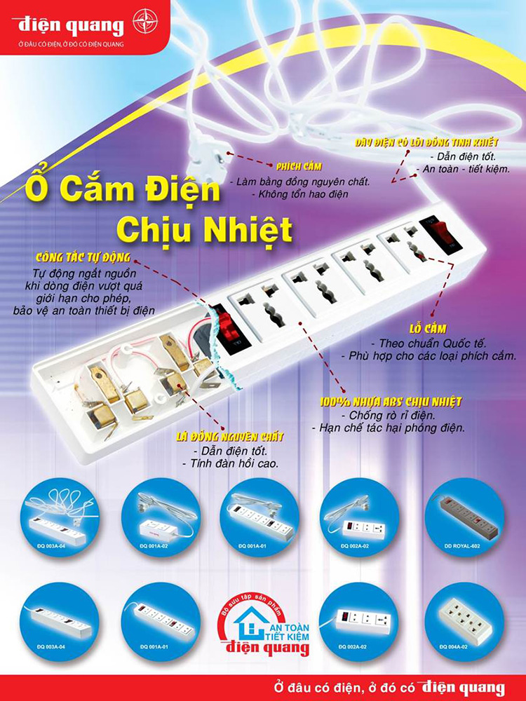 Ổ Cắm 5 Lỗ 3 Chấu Dây 5 Mét Điện Quang ĐQ ESK 5W.SM750SL - Trắng Đỏ