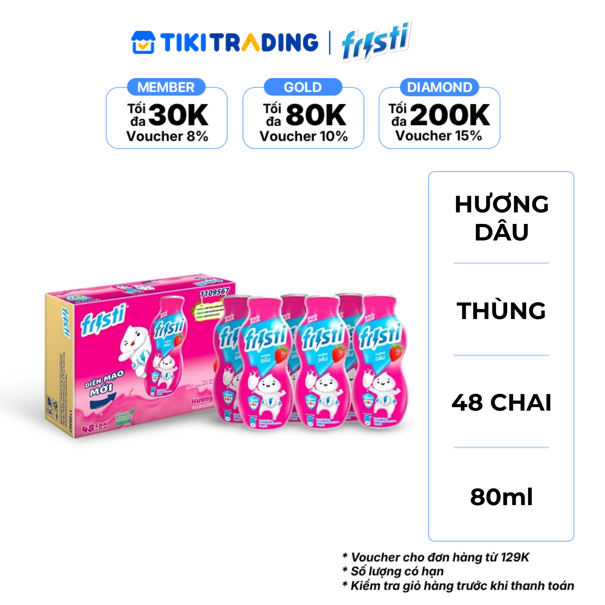 Thùng 48 chai sữa chua uống hương dâu Fristi 80ml