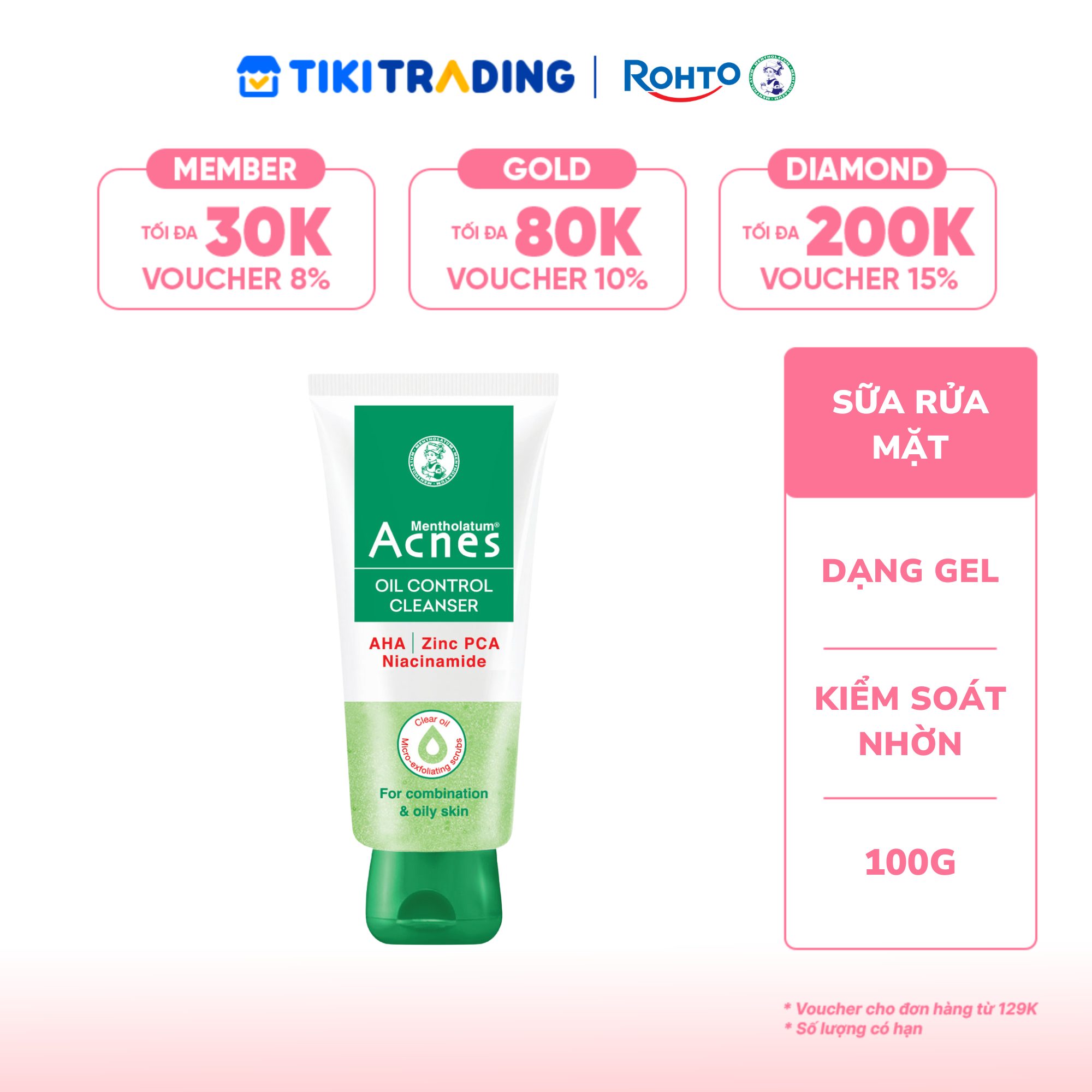 Sữa rửa mặt kiểm soát nhờn ngăn ngừa mụn dạng gel Acnes Oil Control Cleanser 100g