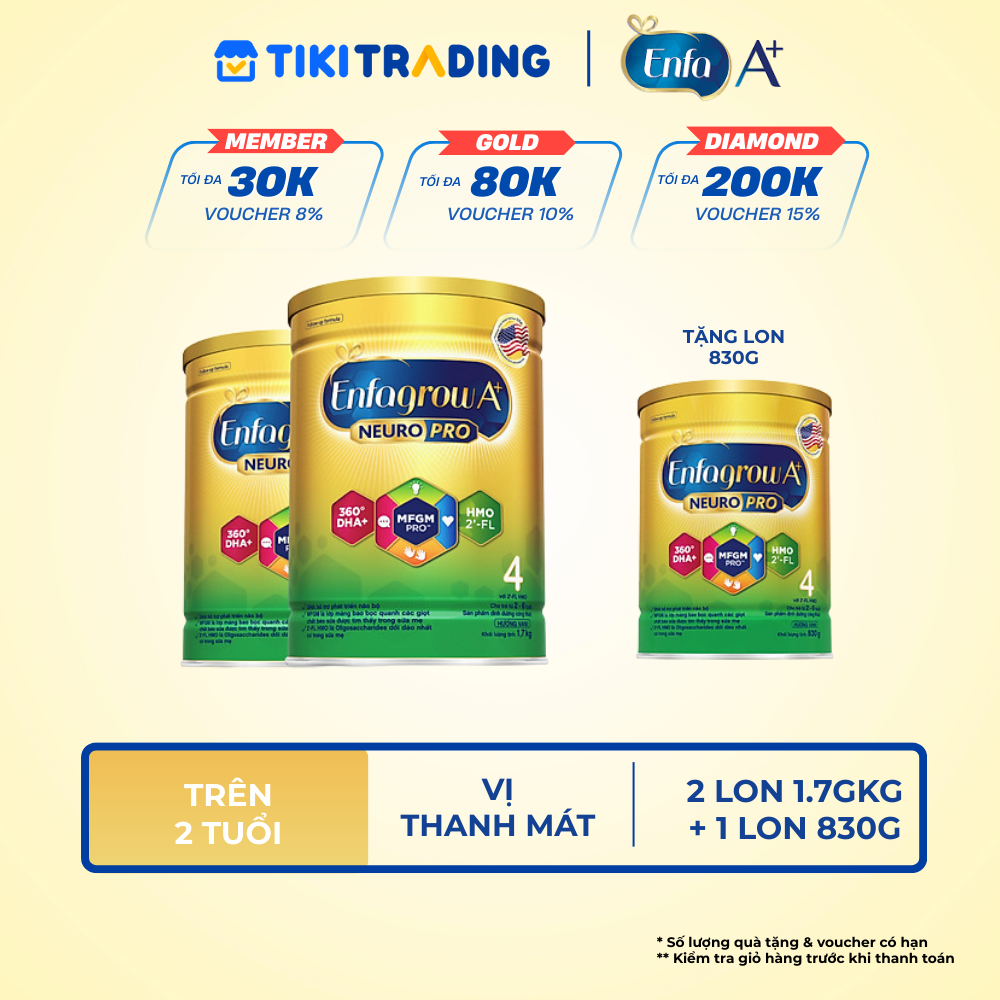 Tặng 1 lon 830g cùng loại Bộ 2 Lon Sữa bột Enfagrow A Neuropro 4 Vị thanh mát với dưỡng chất DHA &amp; MFGM cho trẻ từ 26 tuổi 1.7kg