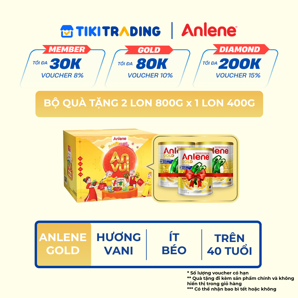 Tặng 1 lon Anlene Gold 400g Bộ quà tặng combo 2 sữa bột Anlene Gold 800glon