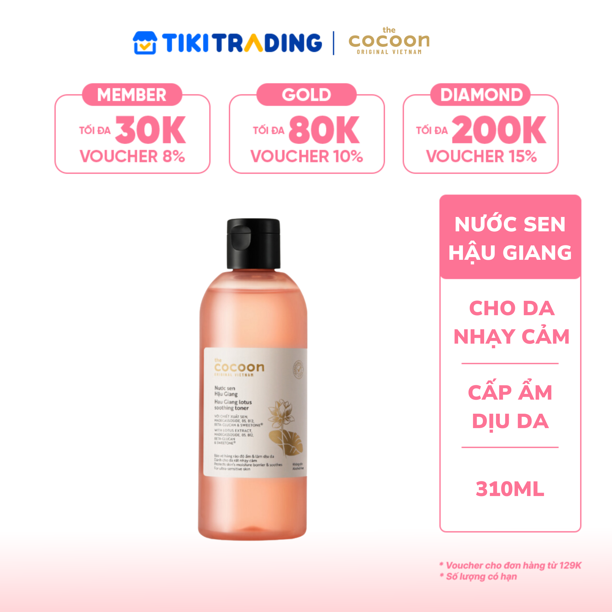 Nước sen Hậu Giang (toner) giúp phục hồi cho da rất nhạy cảm Cocoon 310ml