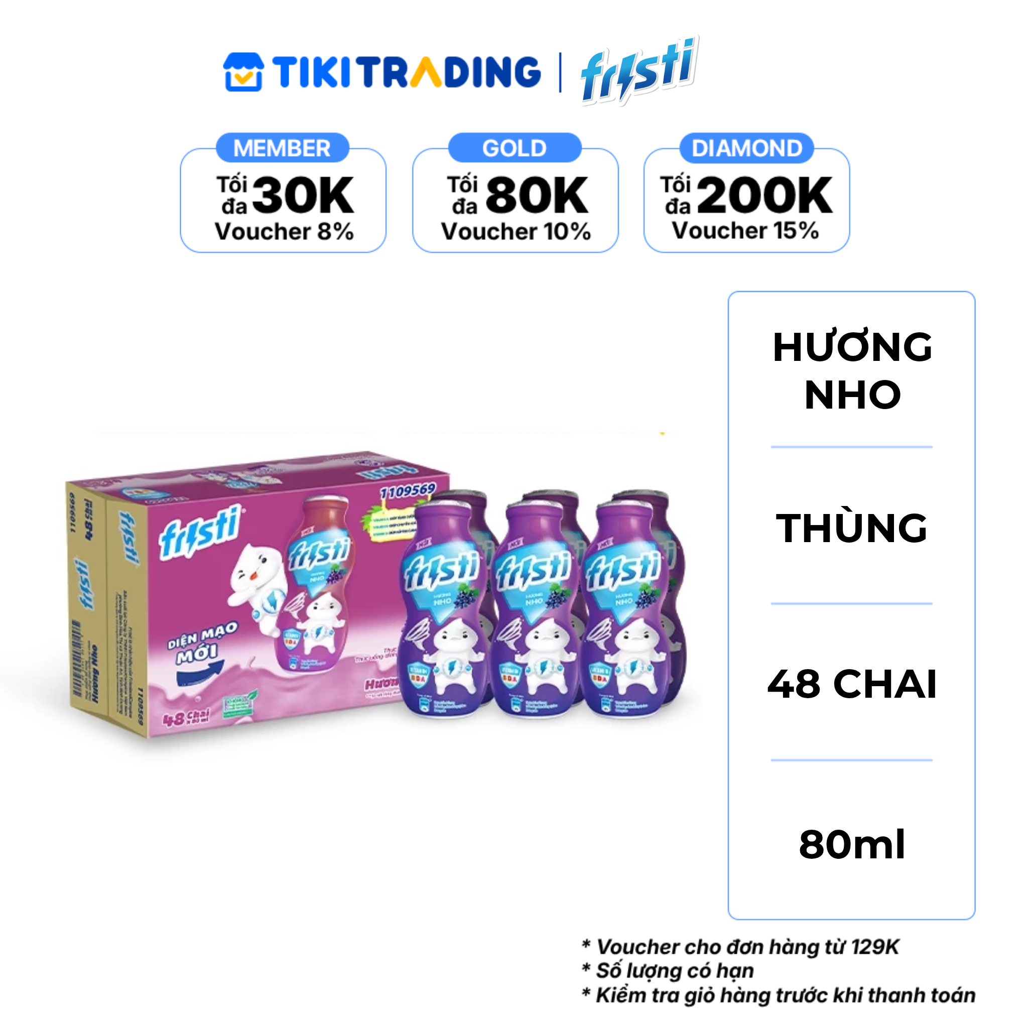 Thùng 48 Chai Sữa Chua Uống Fristi Hương Dâu 80ml