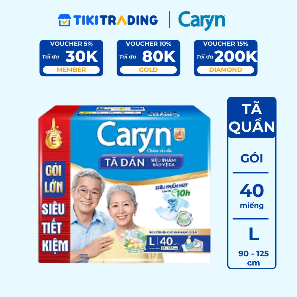 Tã Dán Siêu Thấm Caryn Gói Siêu Tiết Kiệm L40 40 Miếng
