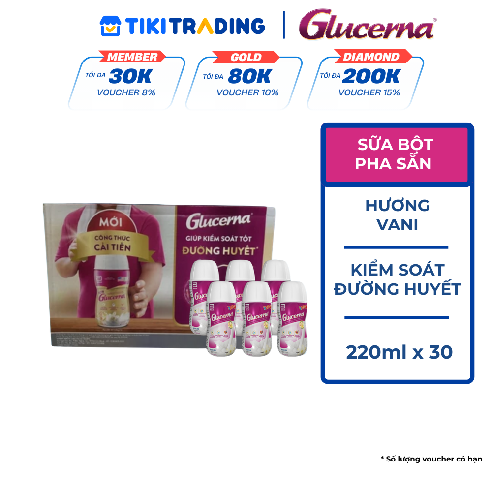 Thùng 30 Chai Sữa Nước Abbott Glucerna Vani 220ml