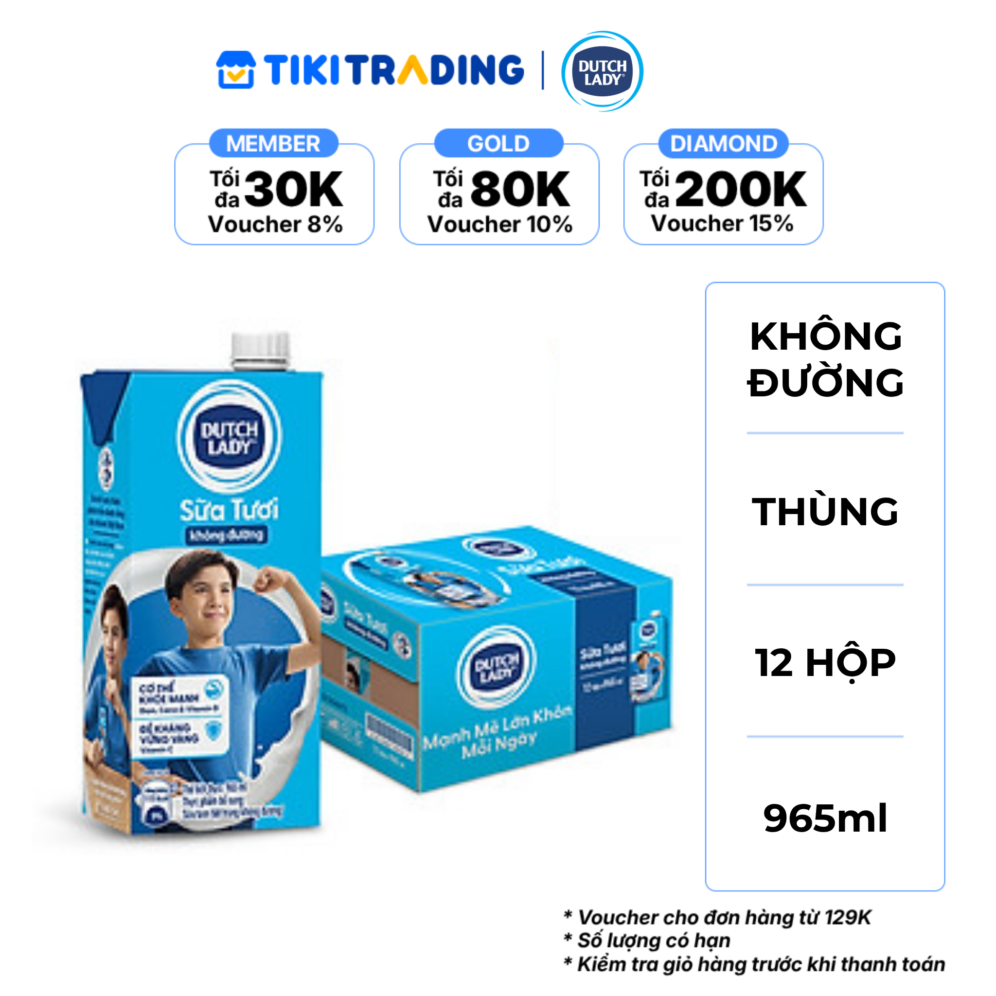 Thùng 12 Hộp Sữa Tươi Tiệt Trùng Dutch Lady Cô Gái Hà Lan Không Đường 12 X 965ML