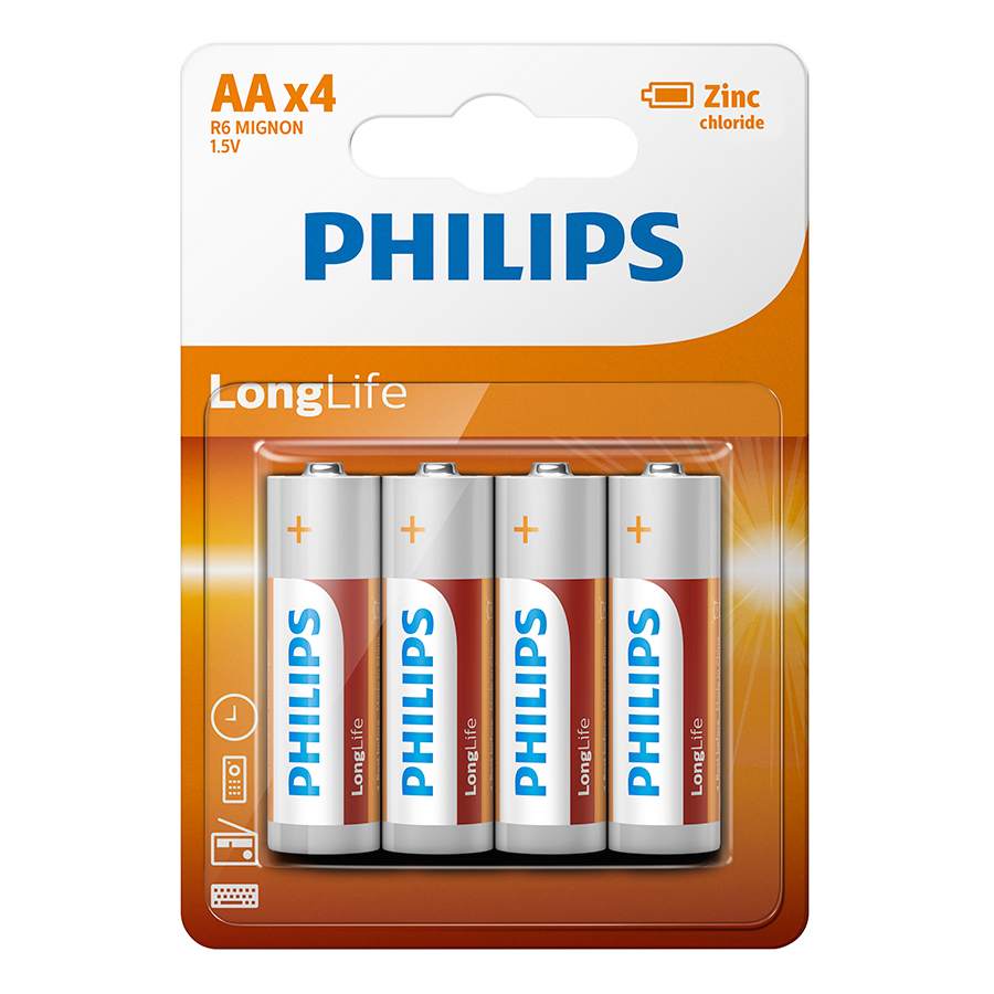 Hộp 12 vỉ pin kẽm AA Philips R6L4B