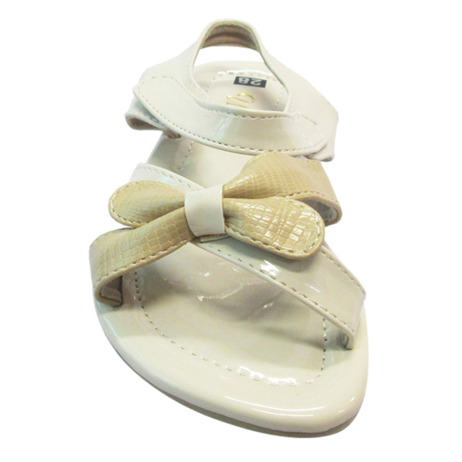 Sandals Bé Gái Up&amp;Go Quai Chéo Đính Nơ S01-271-CRE - Kem Bóng