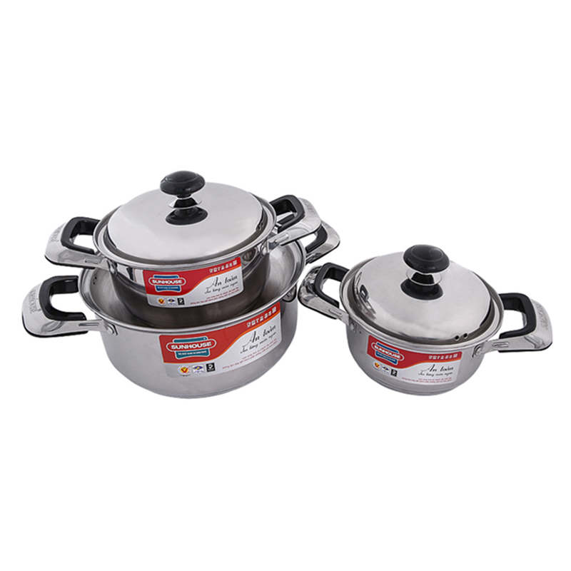 Bộ 3 Nồi Inox 3 Đáy Bếp Từ Sunhouse SH333