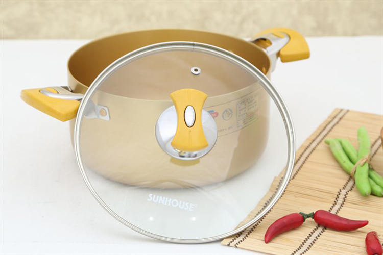 Bộ 3 Nồi Anod Vung Kính Sunhouse SH8834 Màu Vàng