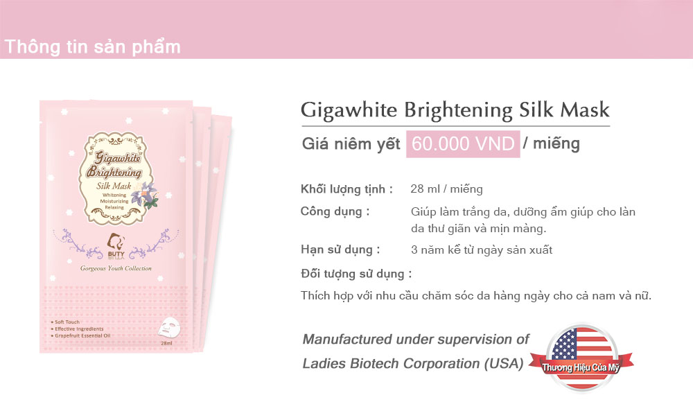 Combo 3 Mặt Nạ Lụa BUTYBUTY USA Sáng Da Gigawhite