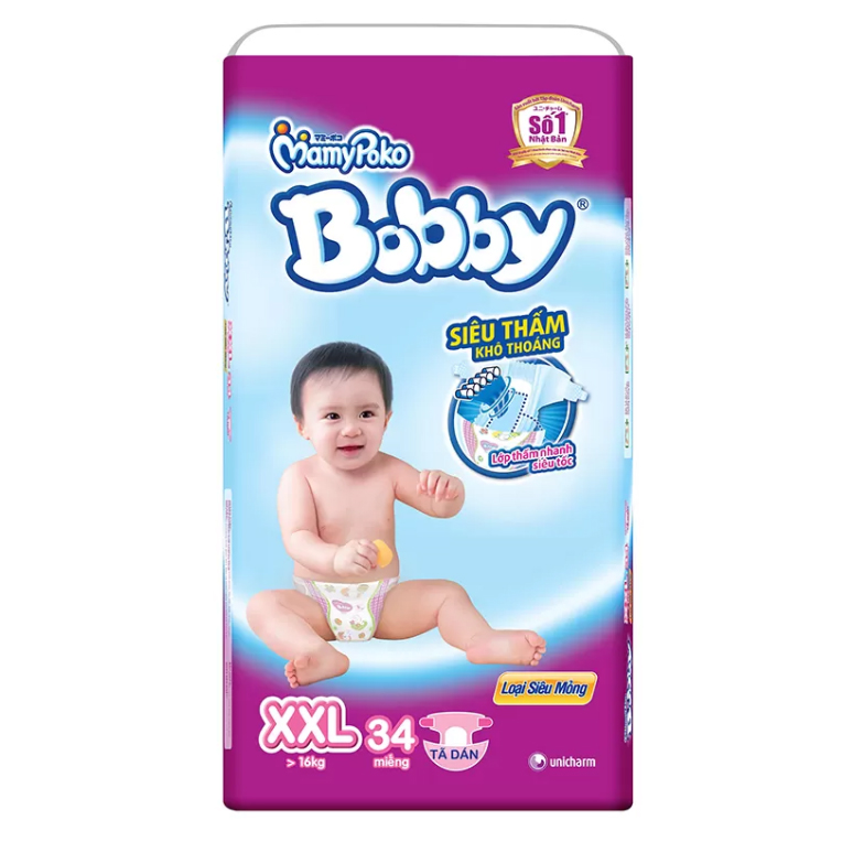 Tã Dán Bobby Fresh Siêu Mỏng Gói Đại XXL34 (34 Miếng)