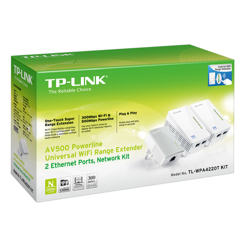 TP-Link  TL-WPA4220T KIT - Bộ Mở Rộng Internet Qua Đường Dây Điện AV500 Hỗ Trợ WiFi Tốc Độ 300Mbps - Hàng Chính Hãng