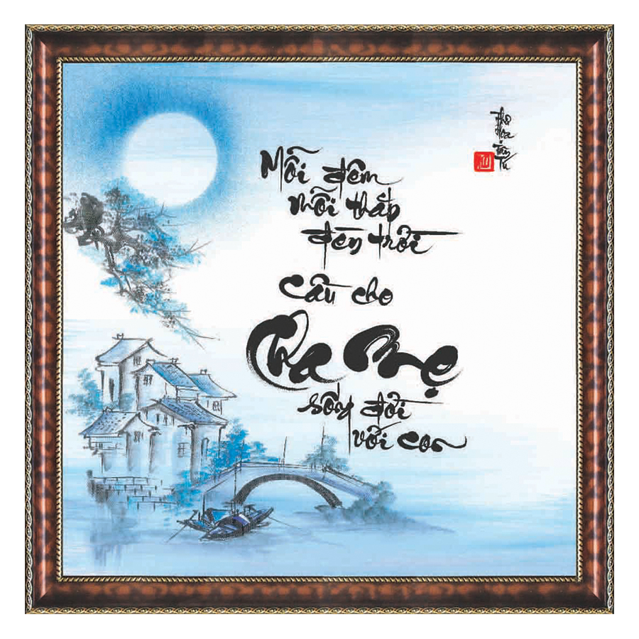 Tranh Thư Pháp MONG CHA MẸ SỐNG LÂU V44-06 (46 x 46 cm) Thế Giới Tranh Đẹp