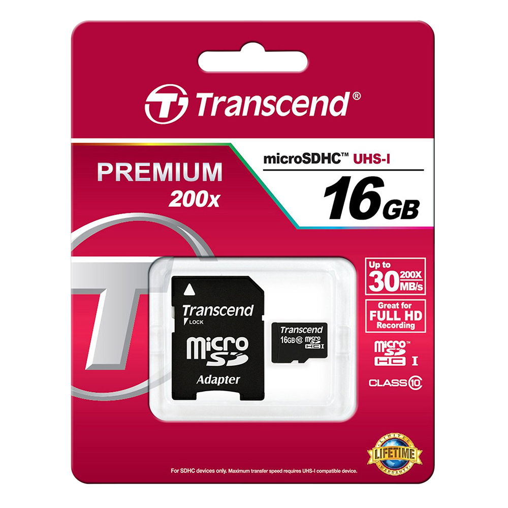 Thẻ Nhớ Micro Transcend 16GB SDHC Class10 TS16GUSDHC10 + Adapter - Hàng Chính Hãng