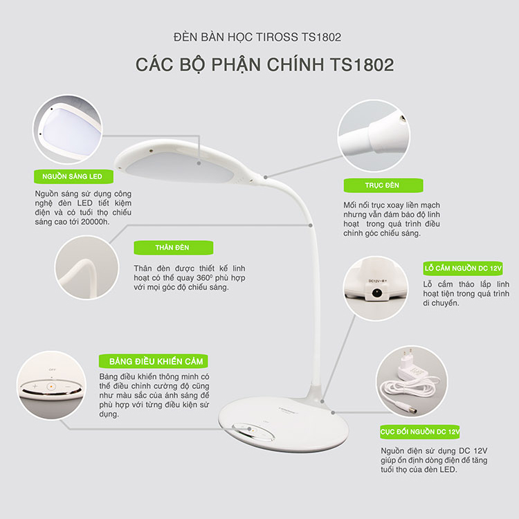 Đèn Bàn LED Chống Cận Tiross TS1802 - 6W - Hàng Chính Hãng