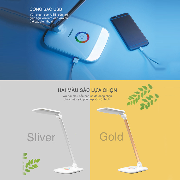 Đèn Bàn LED Chống Cận Đa Năng Tiross 14W TS1805 - 14W - Màu Gold