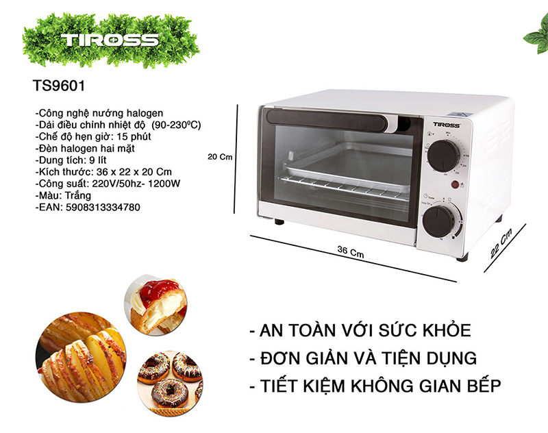 Lò Nướng Halogen Tiross TS9601 - 9L - Hàng chính hãng