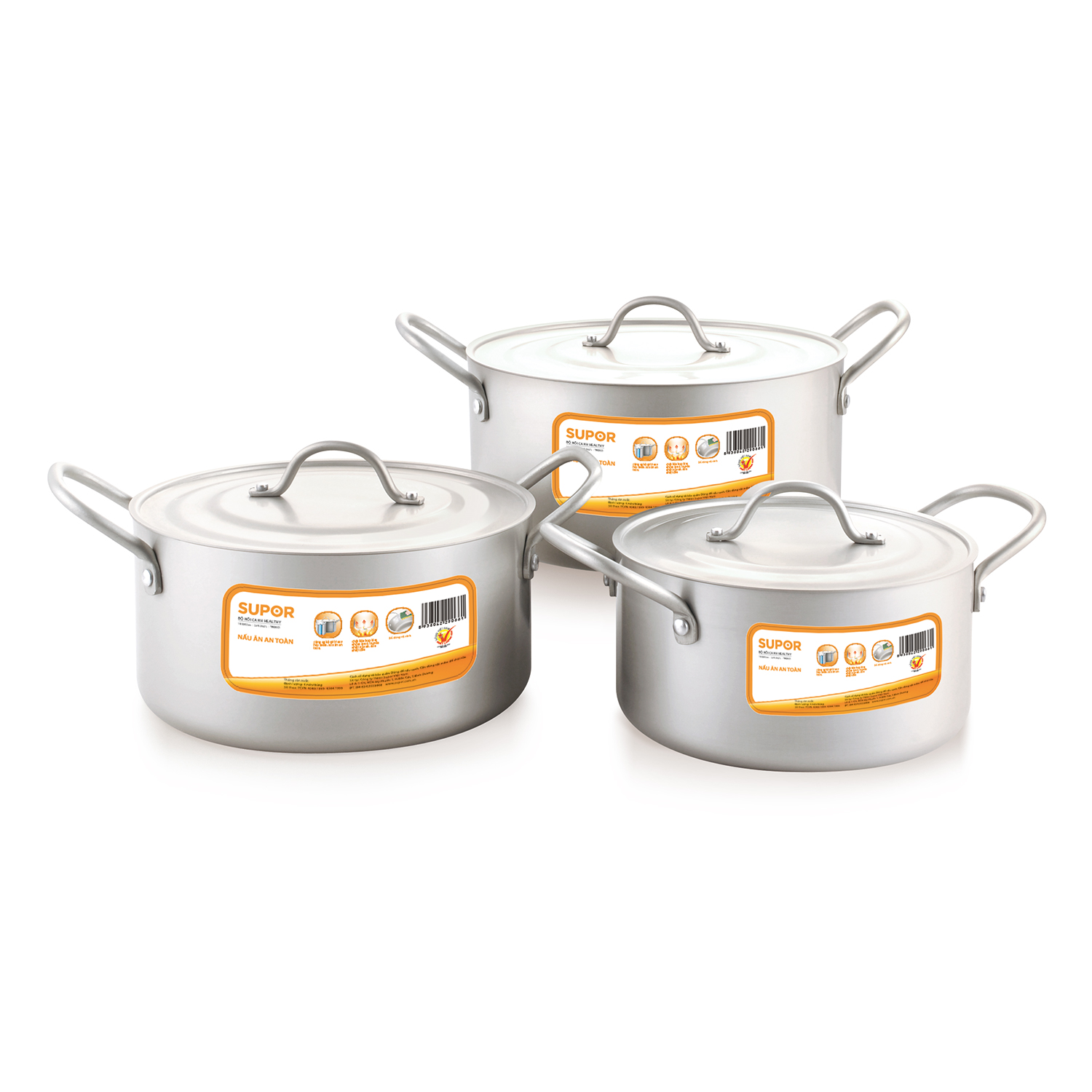 Bộ Nồi Canh Hợp Kim Nhôm Oxy Hóa Mềm Nắp Nhôm Supor 18, 20, 22cm (2.4L, 3.2L, 4.2L) - TW08001