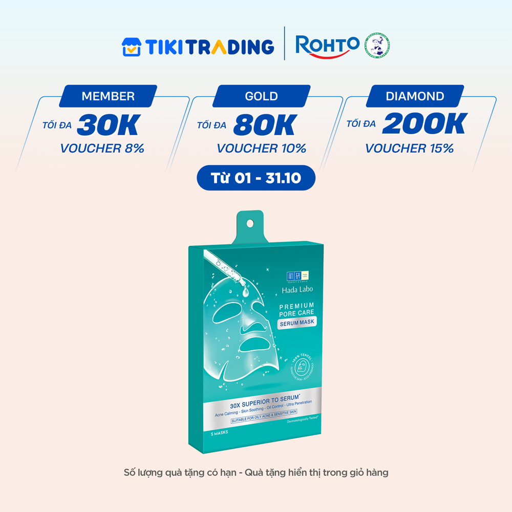 Hộp mặt nạ tinh chất làm dịu và cải thiện da mụn, nhạy cảm cao cấp Hada Labo Premium Pore Care Serum Mask (115g/5 miếng)