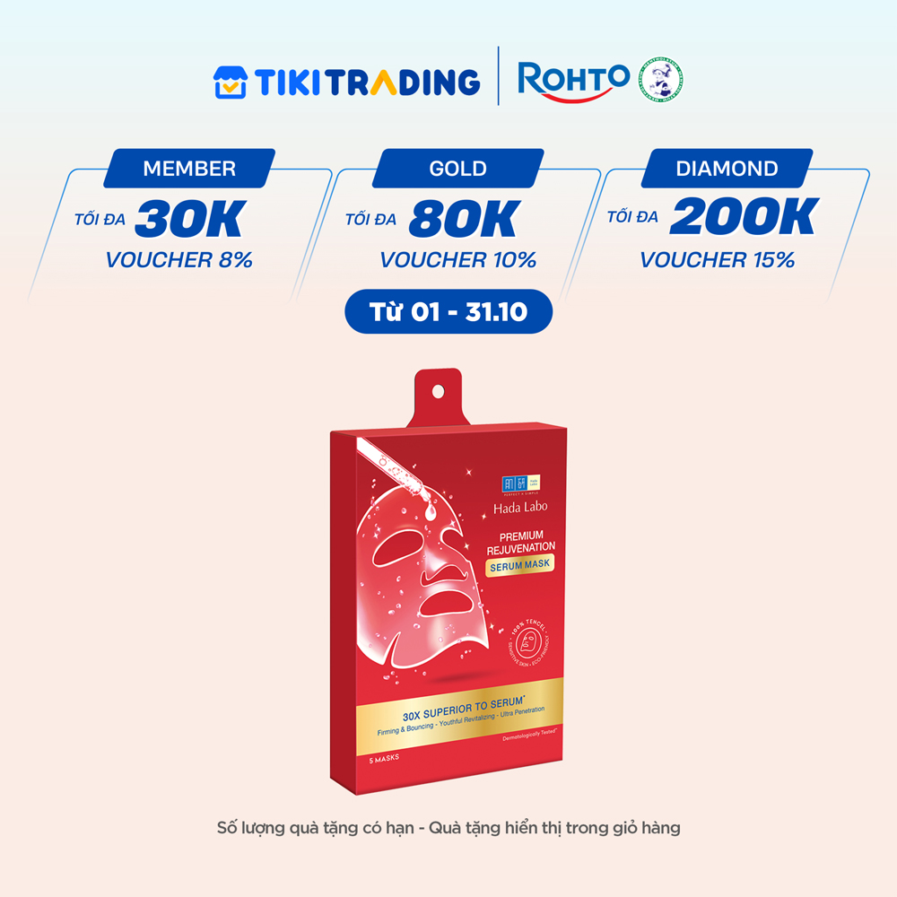 Hộp mặt nạ dưỡng da tinh chất cải thiện dấu hiệu lão hóa và săn chắc da cao cấp Hada Labo Premium Rejuvenation Serum Mask 115g (hộp 5 miếng x 23g/ miếng)